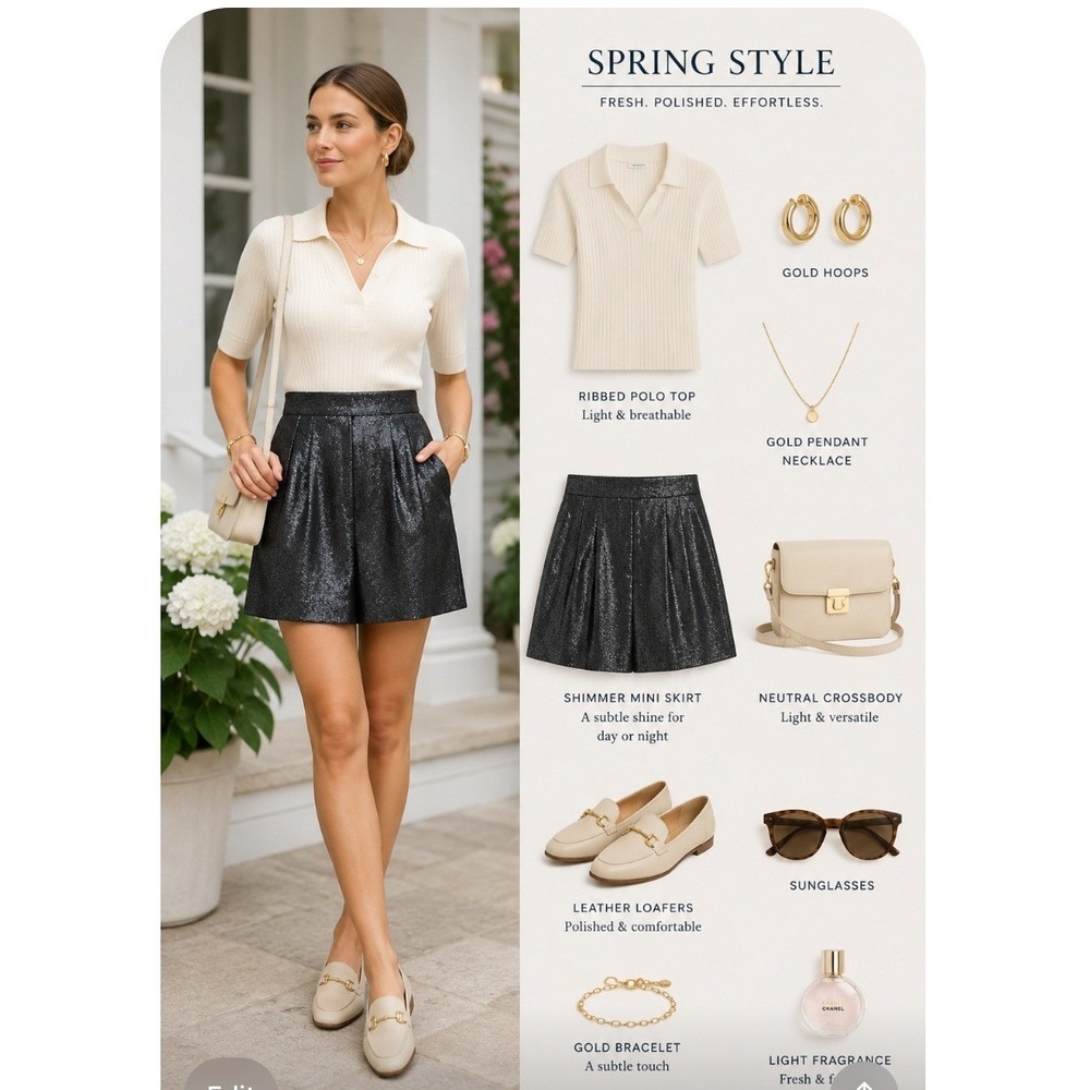 Vince Black Silver Metallic Shimmer Pleated Mini Skirt Size 6  Pockets Luxe Glam